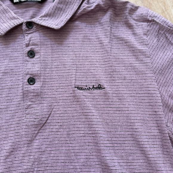 Travis Mathew Polo Shirt Mens XL Short Sleeve Performance Black/Red Striped - Picture 3 of 5